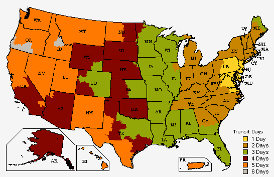 Map of Shipping Timeframes